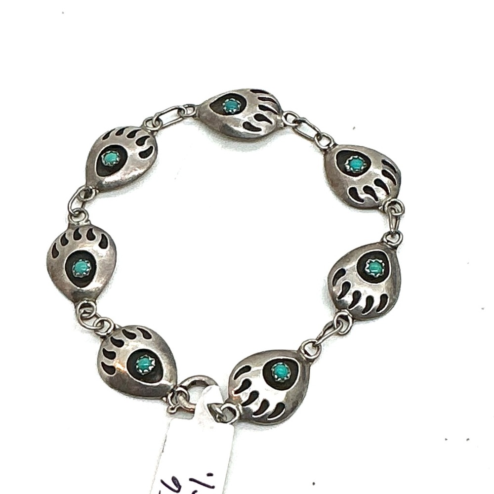 Sterling Turquoise Bear Paw Bracelet and Earrings set